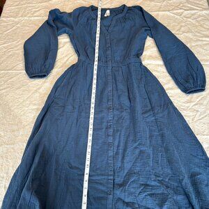 Pact French Navy Coastal Double Gauze Poet Sleeve Dress XS